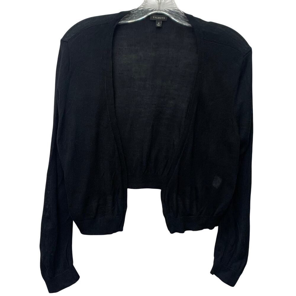 Talbots Medium Womens Black Long Sleeve Shrug Sweater Shoulder Jacket